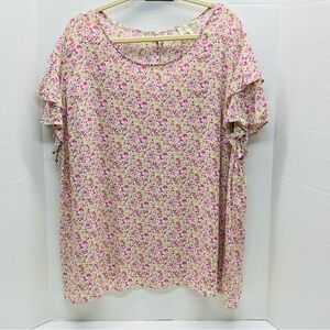 Cynthia Rowley Size 3X Pullover Back Button Top Mini Floral Print Cottage Core